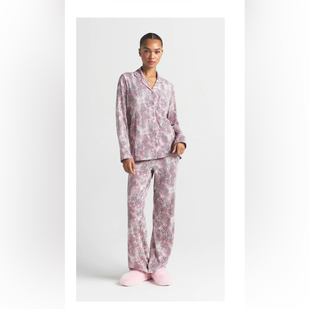 SKIMS Animal Print Pajama Set in Pink and Black